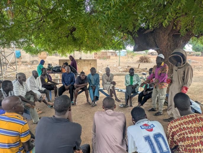 Gathering below a tree.